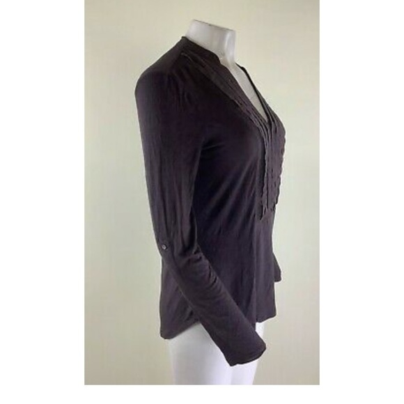 Anthropologie Sz S Pleated Popover Blouse Brown Rayon Spandex Long Sleeve - Picture 3 of 6